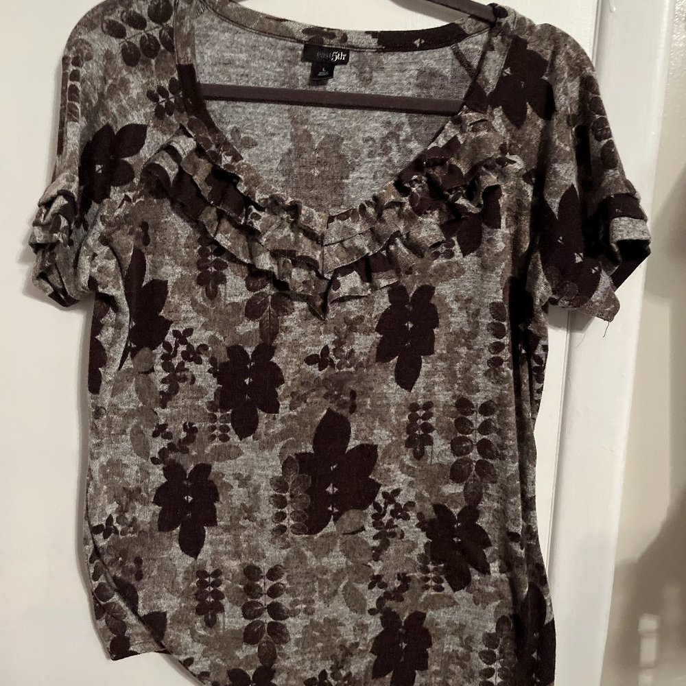 East 5th Floral short sleeve sweater fall colors TOP SZ L